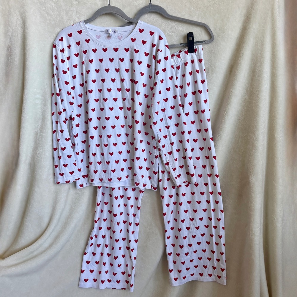 Lake Pajama Set Size XL Red Heart Print Long Sleeve Top And Pants 100 Cotton